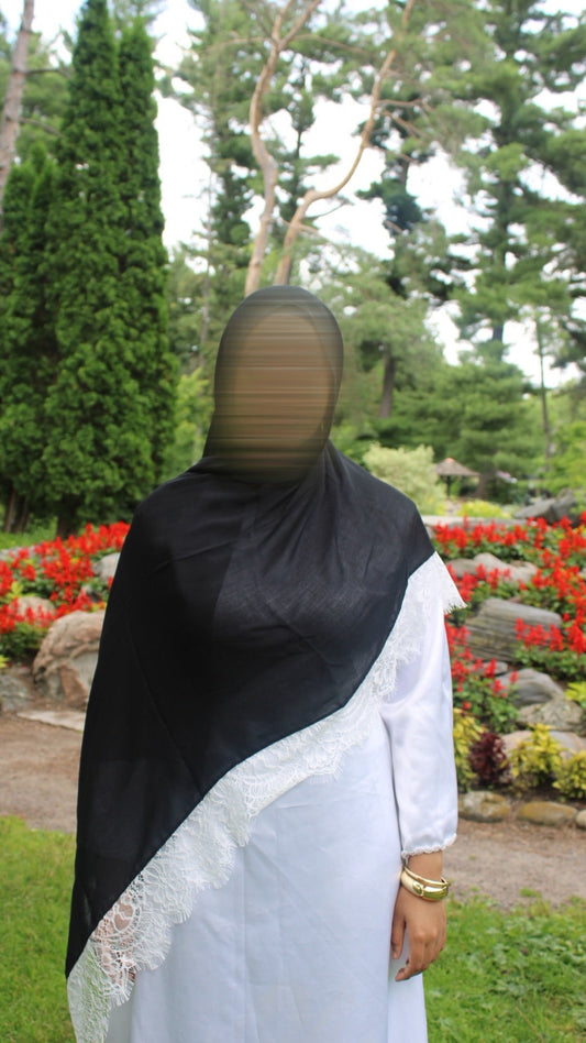 Black lace hijab +white lace