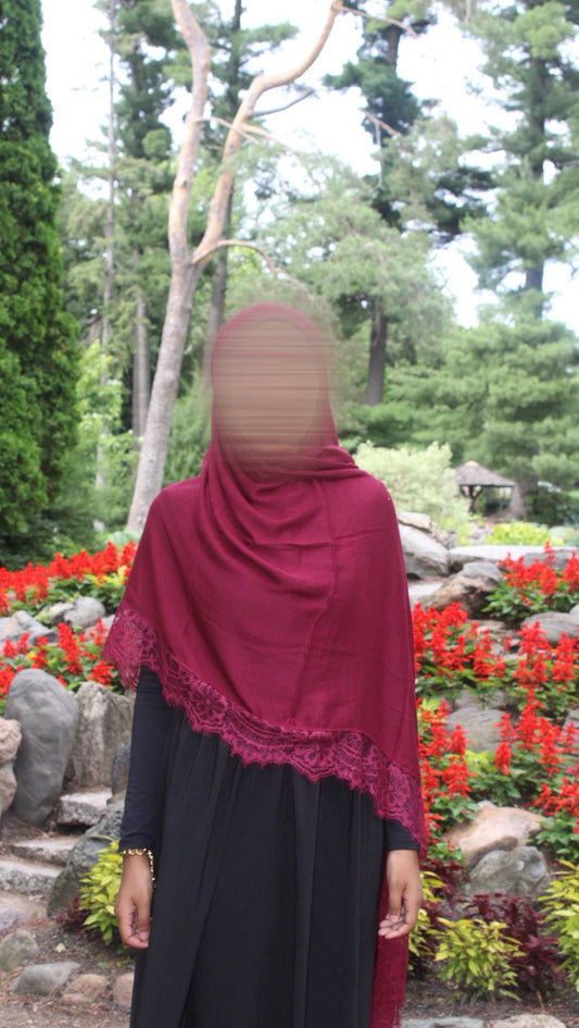 Maroon Modal Lace Hijab